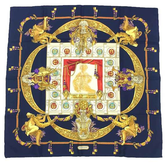 HERMES Carré 90 Scarf/Muffler, Hommage a Charles Garnier, Tribute to Navy, 10... - Picture 1 of 3